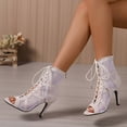thumbnail image 5 of Dakaela Women's Mesh Sandals Open Toe High Top Summer Booties Lace up Kittens Heels Comfortable Sexy Wedding Bridal Party Dress Pumps Shoes White Size 7, 5 of 9