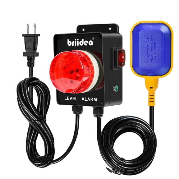 Sump Pump Alarm, Briidea Indoor/Outdoor High Water Septic Tank Alarm with 110dB Loud Alarm, Large LED Indicator, AC Power Light & Test Button, 10ft Level Float Switch, Ideal for Septic Sump Pump
