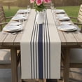 thumbnail image 5 of Midnight Blue Striped Table Runner, Beige Geometric Modern Art Washable Cotton Linen Table Runners 48 Inches Long, Dresser Scarf Runner for Nightstand/Coffee/End Tables 13''x48'', 5 of 8