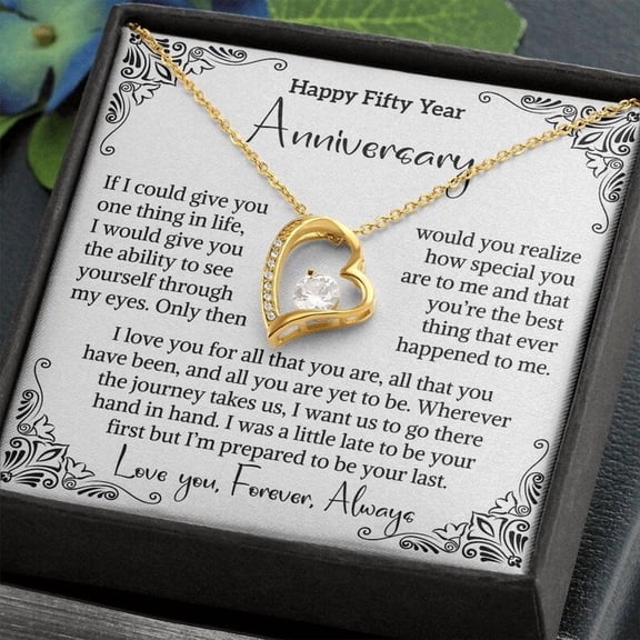 50th Wedding Anniversary Wife Forever Love Necklace Golden Jubilee Heart Jewelry, White Forever Love Necklace