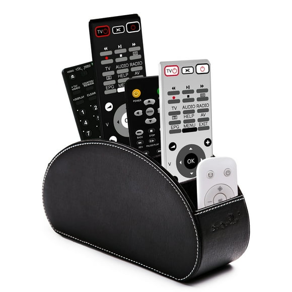 Organisateur de Télécommande avec 5 Compartiments - DVD, Blu-Ray, TV, Système Hi-Fi, Roku Ou Apple TV - Cuir avec Doublure en Suède - Petit Espace pour Salon Ou Chambre (Noir)