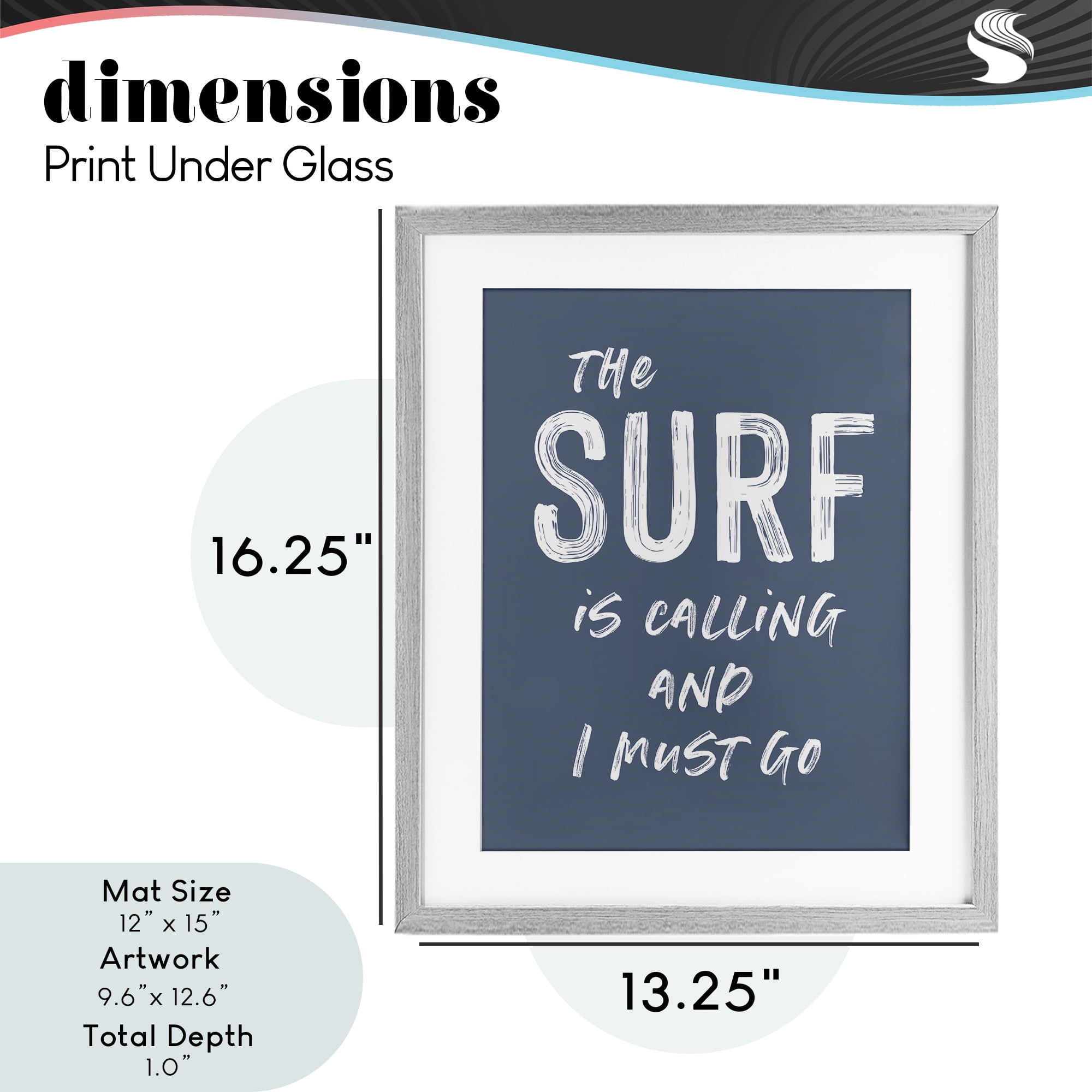 Surf Is Calling Must Go Gray Framed Print Under Glass, design by Lettered and Lined