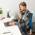 thumbnail image 4 of PAVILIA Plaid Grey Fleece Wearable Blanket with Sleeves for Adults Women Men, Soft Warm Full Body Wrap Throw, Sweatshirt Pocket, Cozy Pullover Robe Blanket with Arm, Gifts for Christmas Mom Wife, 4 of 9