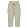 thumbnail image 4 of Capri Pants for Women Elastic Waist Striped Casual Short Pants Loose Cotton and Linen Shorts, 4 of 6