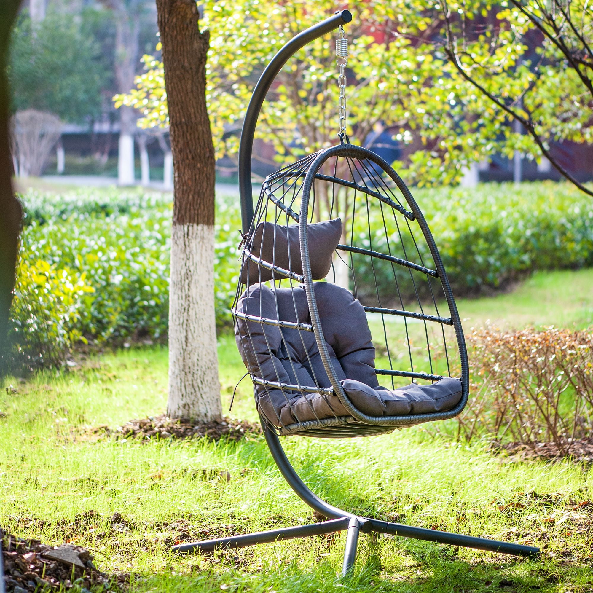 Hanging Chaise Lounger Egg Chair for Garden, Outdoor Wicker Swing Egg