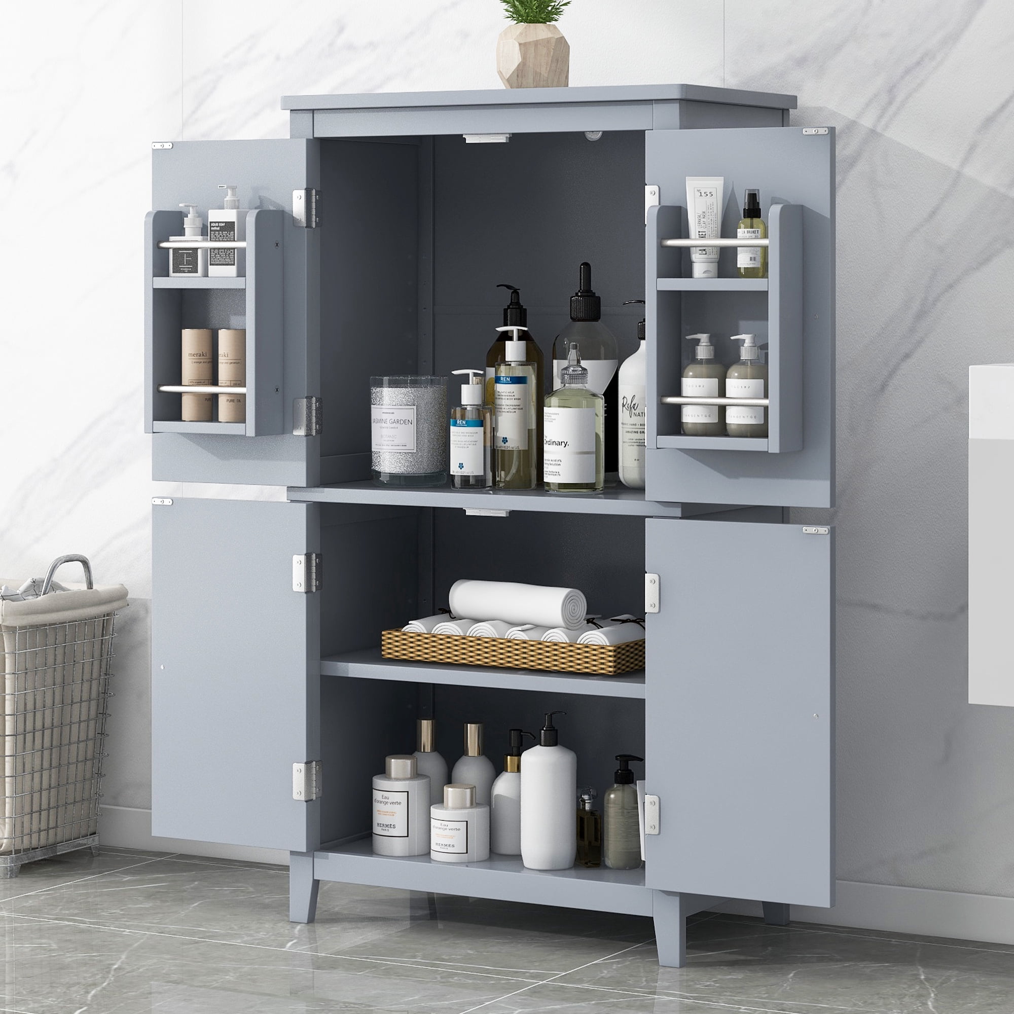 Aukfa Kitchen Pantry Cabinet,Tall Storage Cabinet for Bathroom, Living Room,Gray