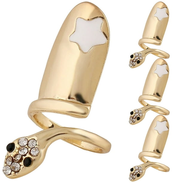 BRIGHTFUFU 4pcs anillos de uñas serpientes anillos de las uñas con puntas de uñas anillos de uñas para mujeres