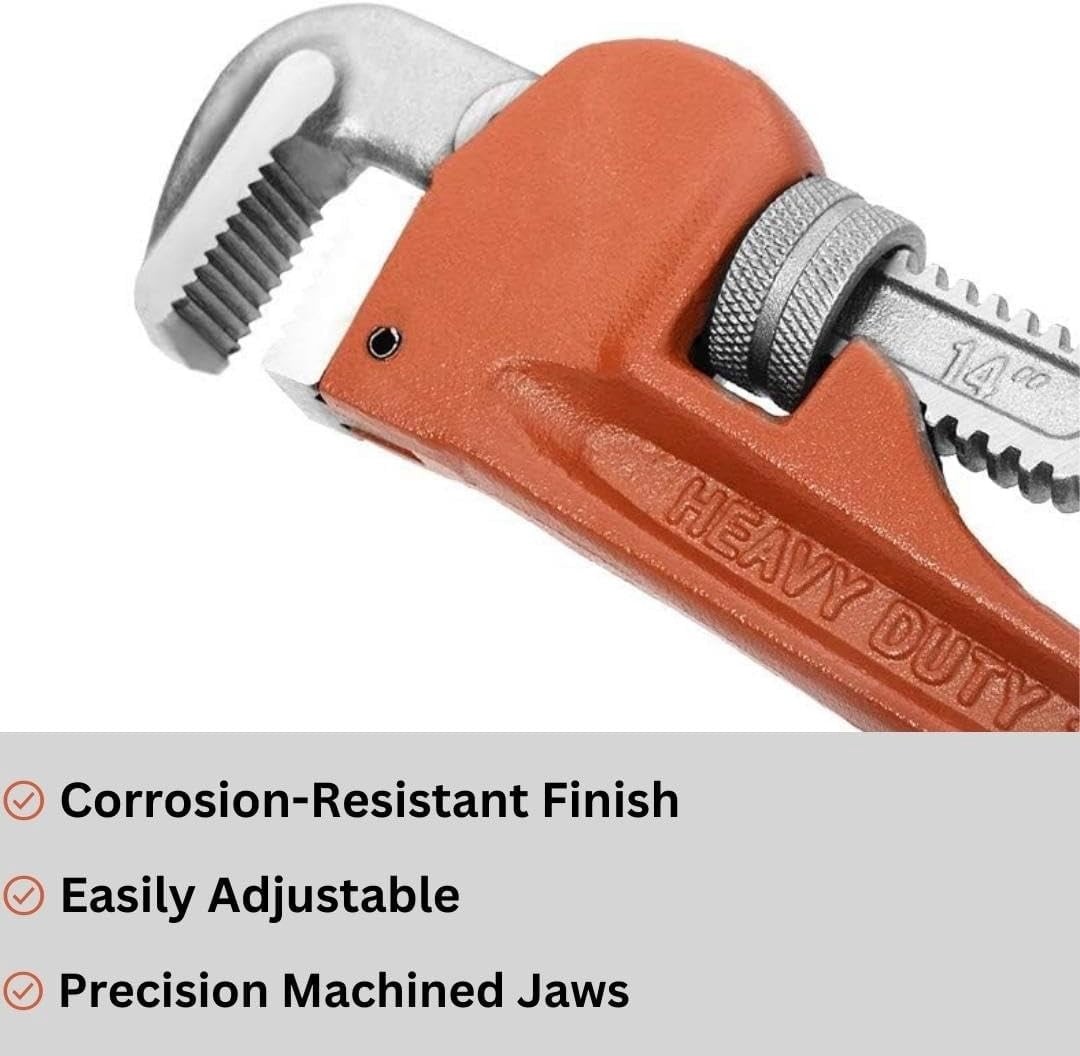 4pcs Pipe Wrench Set, Heat Treated Plumbing Wrench w/Soft Grip, Adjustable Jaws, 8" 10" 14" 18" Heavy Duty Hand
