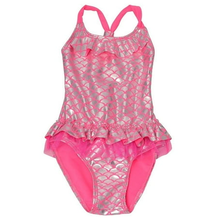 - Real Love Girls Fuchsia Glitter Mermaid Scale One Piece Swimsuit