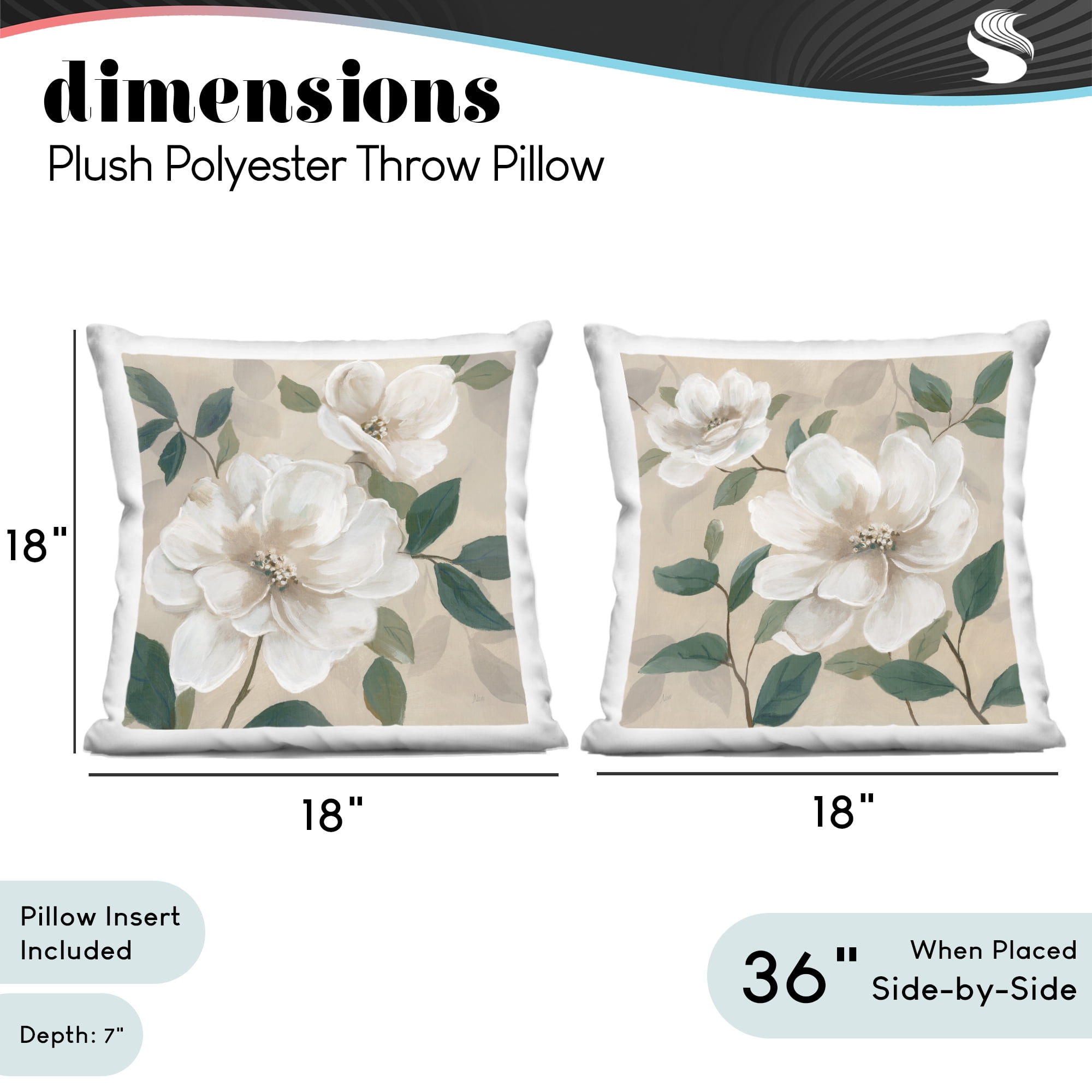 Stupell Industries Serene White Blossoms & Foliage 2 Piece Decorative Printed Throw Pillow Set, design by Nan, 18 x 7 x 18