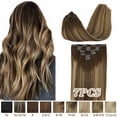 thumbnail image 1 of Hotbanana Clip in Hair Extensions Chocolate Brown Mixed Blonde Real Remy Human Hair Weave Double Weft Full Head 14-24 inch 7pcs, 1 of 6