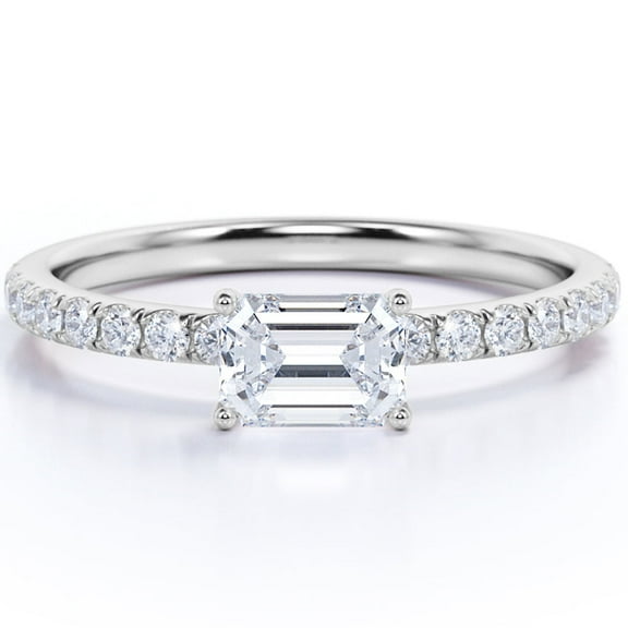 1.25CT Moissanite (VVS1,D) Emerald Cut Halo Ring 18K White Gold Plated Fine Jewelry for Women Gifts