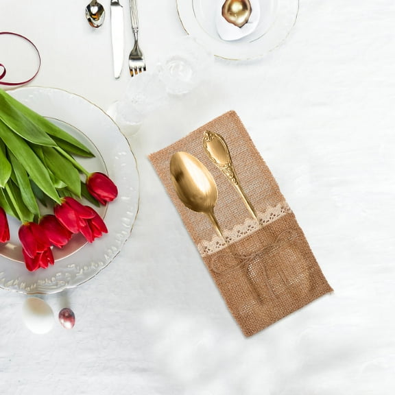 FONDOTIN Country Theme Catering Bags Tableware Bags Khaki Lace 10Pcs