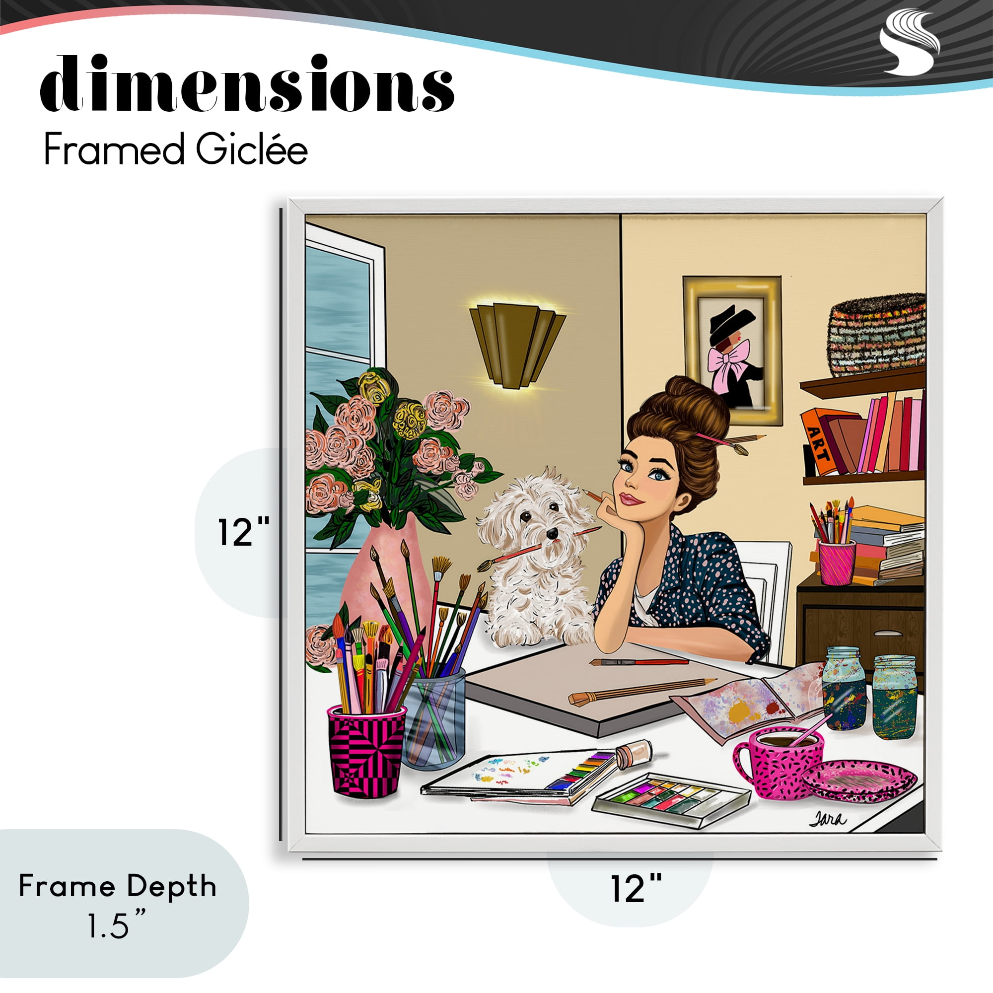 Stupell Industries Creative Art Girl at Desk White Framed Giclee Art, design by Tara Boone