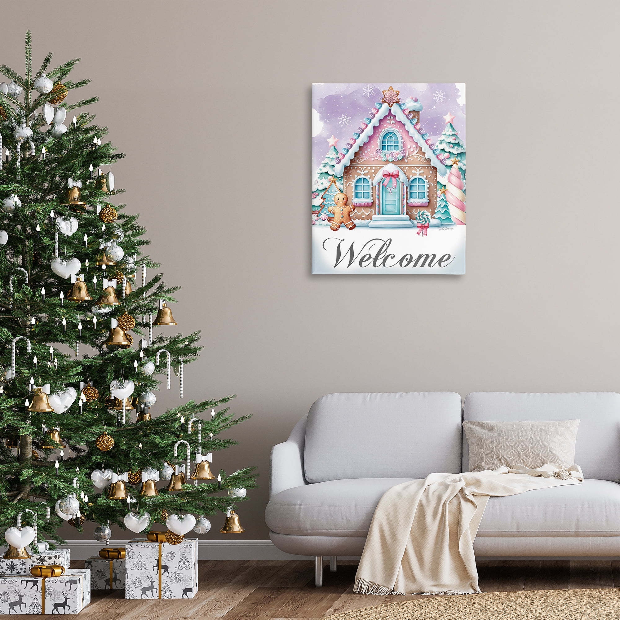 Stupell Industries Welcome Gingerbread House Holiday Painting Gallery Wrapped Canvas Art Print Wall Art, 30 x 40