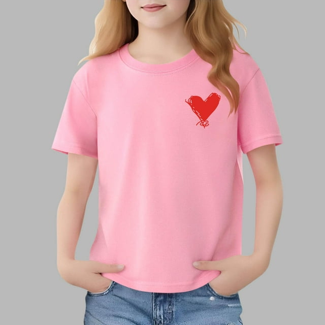 Blusas y camisas de manga corta con cuello redondo para niños Camiseta de verano de manga corta estampada para niñas Jersey elegante de cuello redondo para niñas Top de algodón para niños