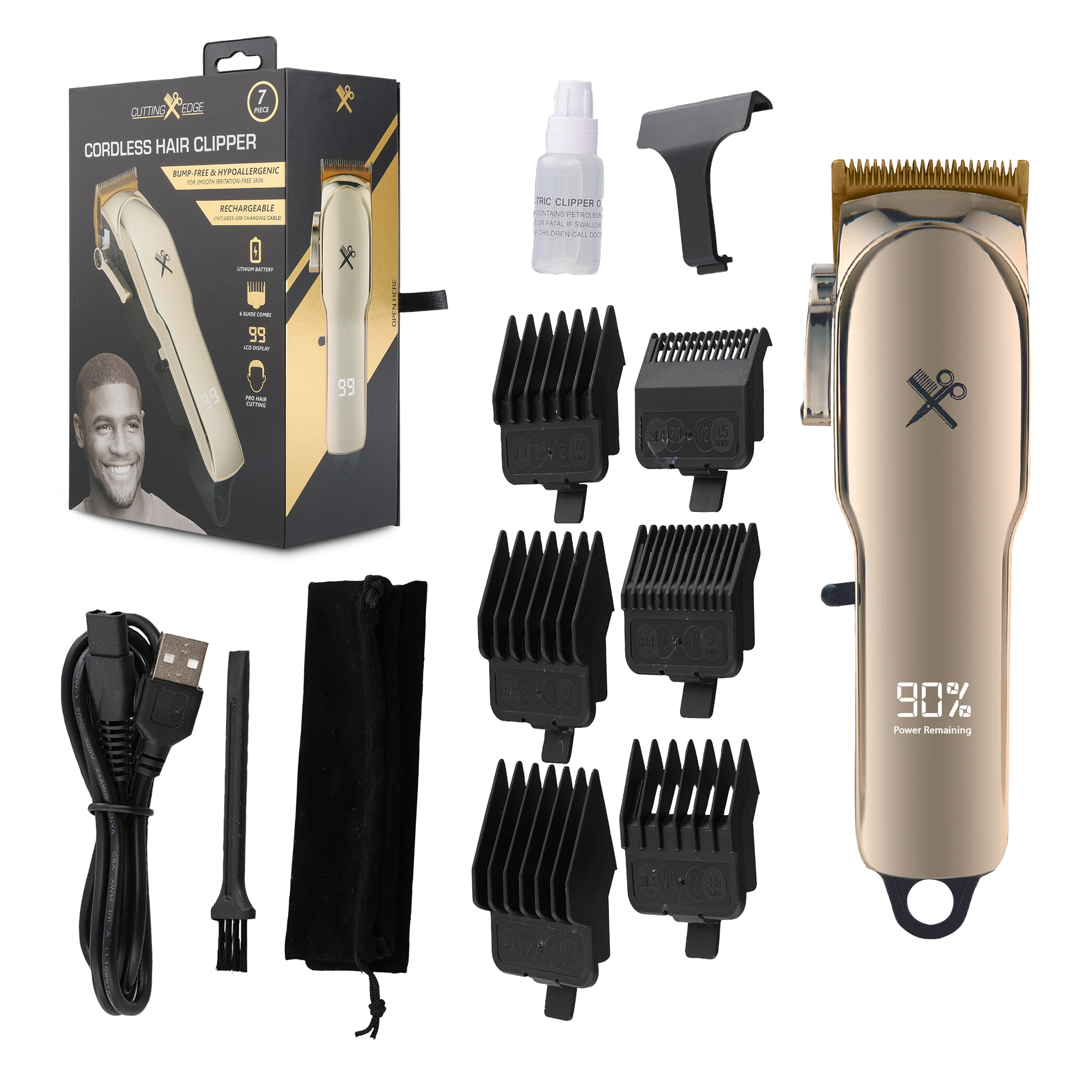 Cutting Edge Cordless Rechargeable Hair Clippers, 6 Combs photo 8