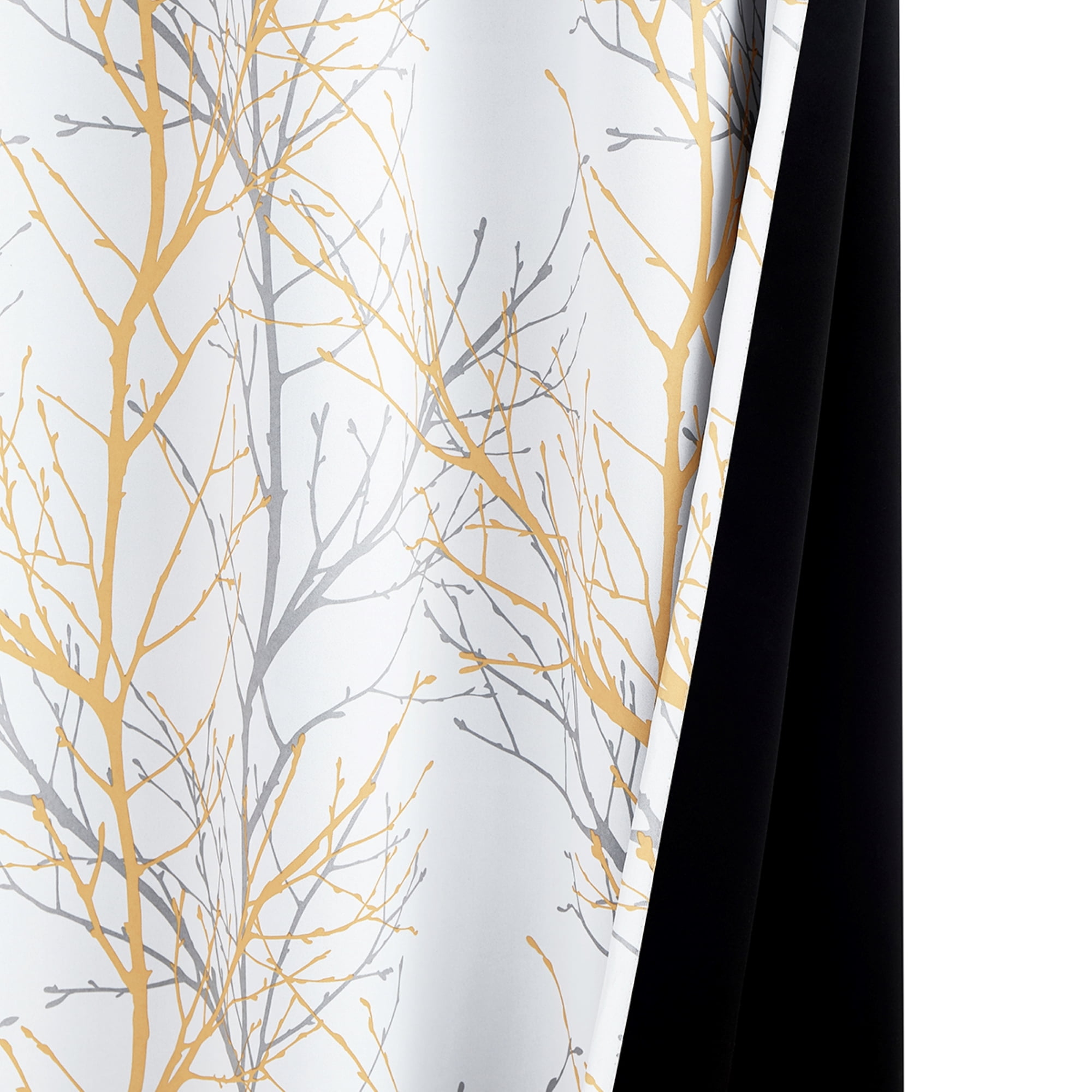 Decoultimatex Yellow Gray Branch Blackout Curtains for Bedroom Triple Weave Energy Saving Full Blackout Window Curtains for All Seasons, 52"x96"x2