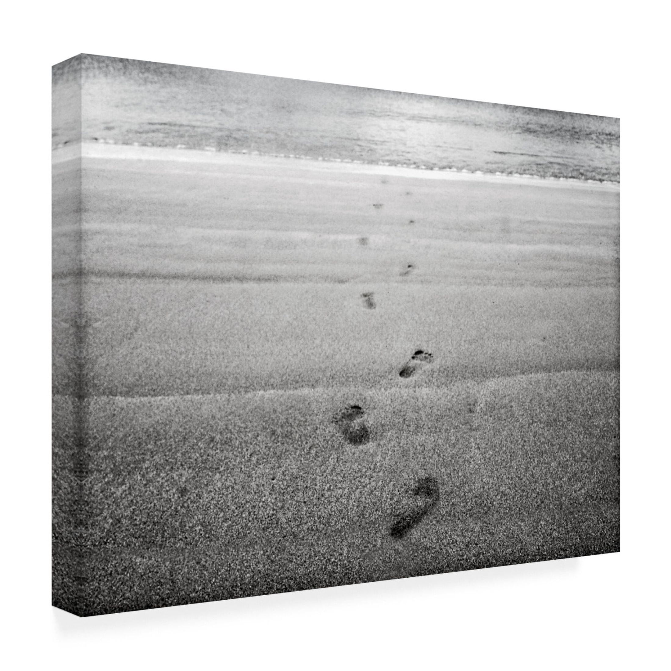 Canvas Wall Art - Tom Quartermaine 'Black and White Footsteps on the Beach' Wall Art for Living Room, Bedroom, or Office Décor by Trademark Fine Art - 24 x 18 Inches