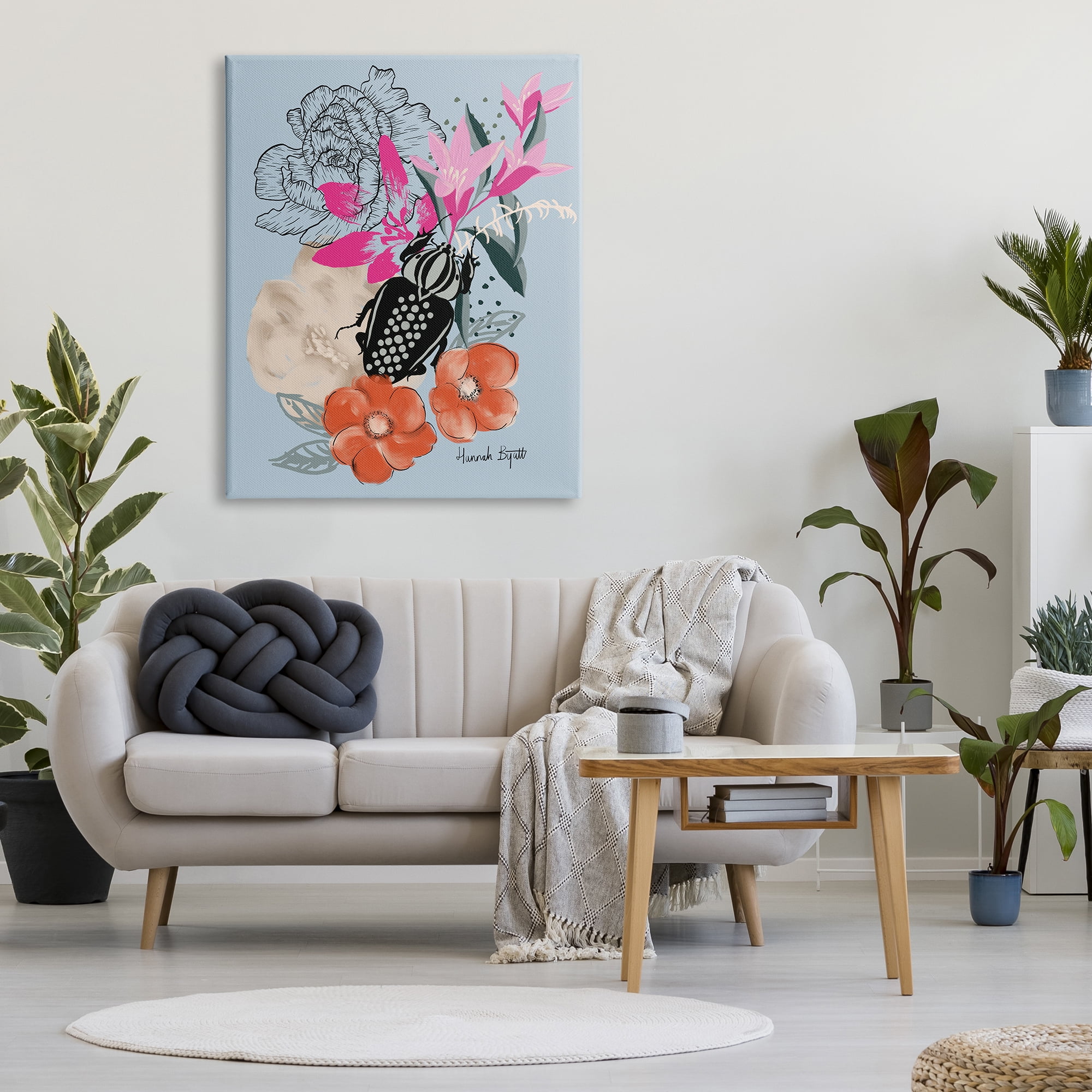 Stupell Industries Beetle & Mixed Flowers Animals & Insects Painting Gallery Wrapped Canvas Print Wall Art, 36 x 48