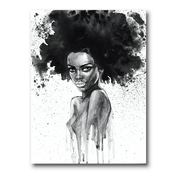Designart ' Black and White Portrait of African American Woman III ' Modern Canvas Wall Art Print