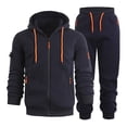 thumbnail image 2 of Zip Up Hoodie, 2 Piece Zip Hoodie Drawstring Waist Sweatpants Outfit, Men's Set, 2 of 9
