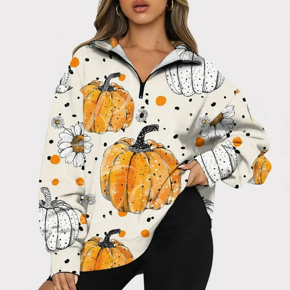 Thanksgiving 2025! Women'S Thanksgiving Tops and Sweaters,Women's Casual Loose Blouses Zipper Thanksgiving Printed Long Sleeved Tops Sweatshirts,Thanksgiving Tops for Women