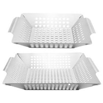 WRISTBIQUE 2Pcs Wear Resistant Stainless Steel Grill Baskets for Vegetable and Meat Grilling Outdoors