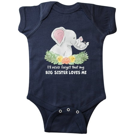 

Inktastic I ll Never Forget That My Big Sister Loves Me Cute Elephants Gift Baby Boy or Baby Girl Bodysuit