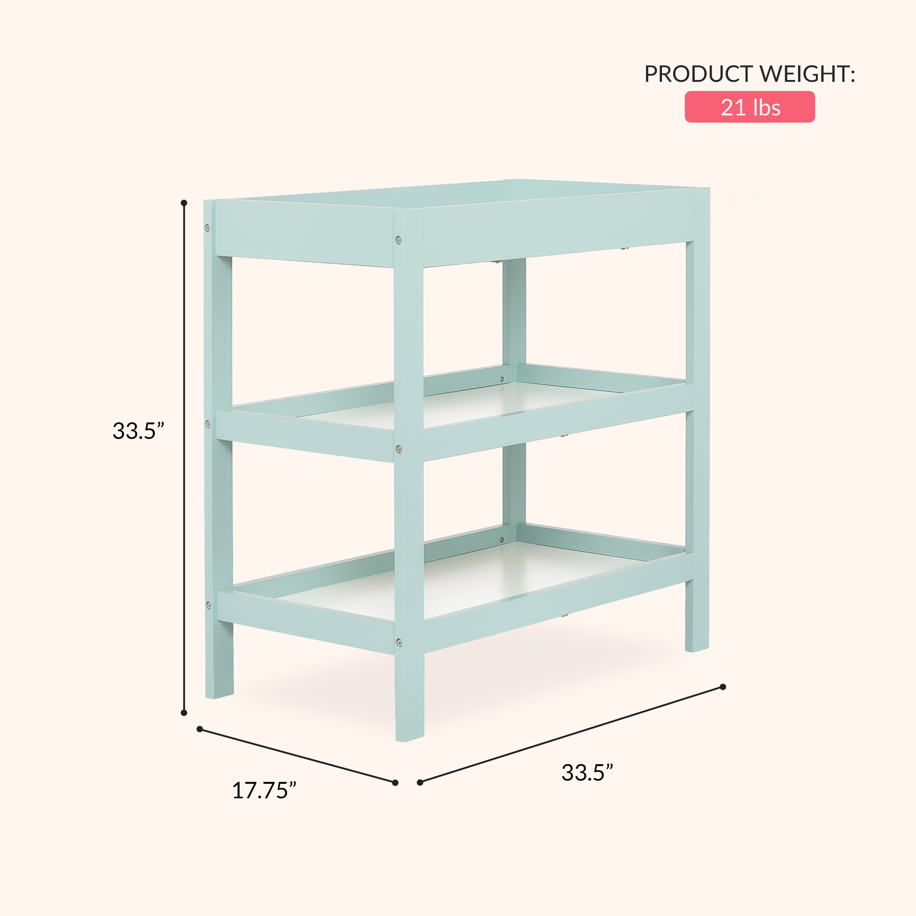 Dream On Me Ridgefield 2 Shelf Changing Table, New Zealand Pinewood, Mint and White