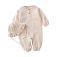 thumbnail image 1 of UANWENN Girls Boys Linen Long Sleeve Rompers Button Down Baby Girls Summer Clothes With Ruffled Bonnet Hat Boy Summer Baby Clothes 24 Month Clothes for Boys Preppy Baby Boy Clothes Baby Easter Shirt, 1 of 3