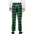 thumbnail image 3 of INSPIRE CHIC Men's Pant Diamond Plaid Pattern Regular Fit Color Block Suit Trousers 34 Green Black, 3 of 6