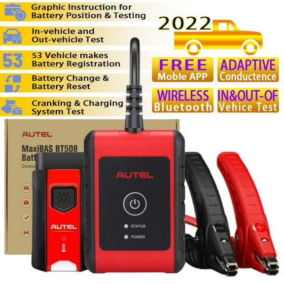 Autel MaxiBAS BT508 Battery Tester Vehilce Electrical System Analyzer With Bluetooth VCI Battery Health Registration Positioning All System Diagnostic AutoScan Read/Erase Codes Free APP Advanced BT506
