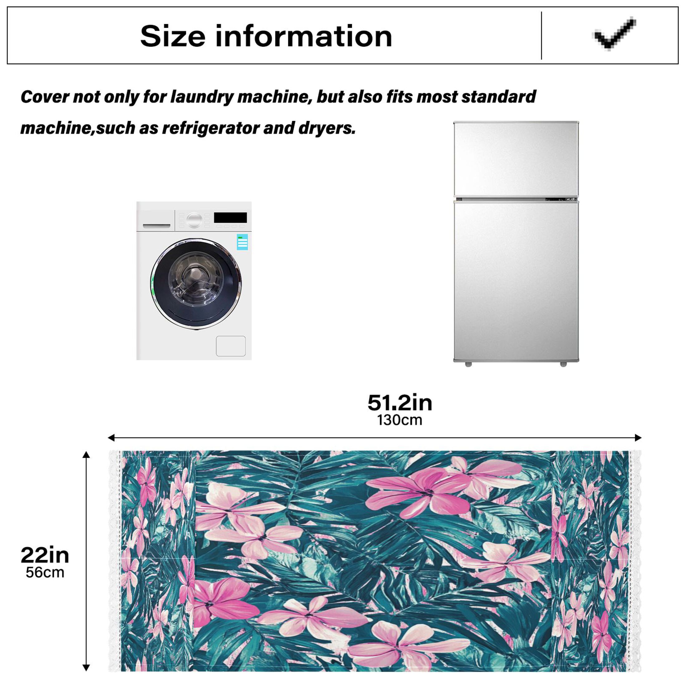 Pink FlowerWasher and Dryer Covers Dust-Proof and Oil Resistant Fridge Cover with 4 Storage Pockets Washing Machine Top Cover for Laundry Kitchen Home 51.2 x 22 In