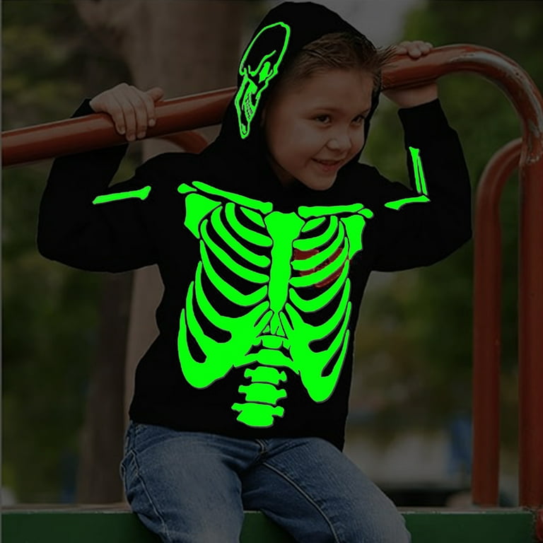 POPTEM Skeleton Hoodie Toddler Halloween Sweatshirt Glow in the Dark Pullover Boys Clothes 5T