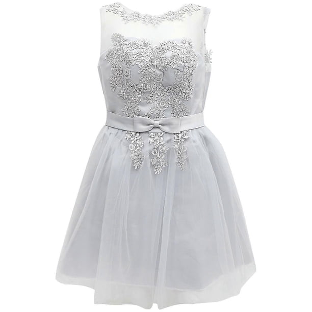 Lace Bridesmaid Party Dress Short Prom Dress Evening Dress Slim Bridesmaid Dress Wedding Pageant Dresses (Grey, Size L)