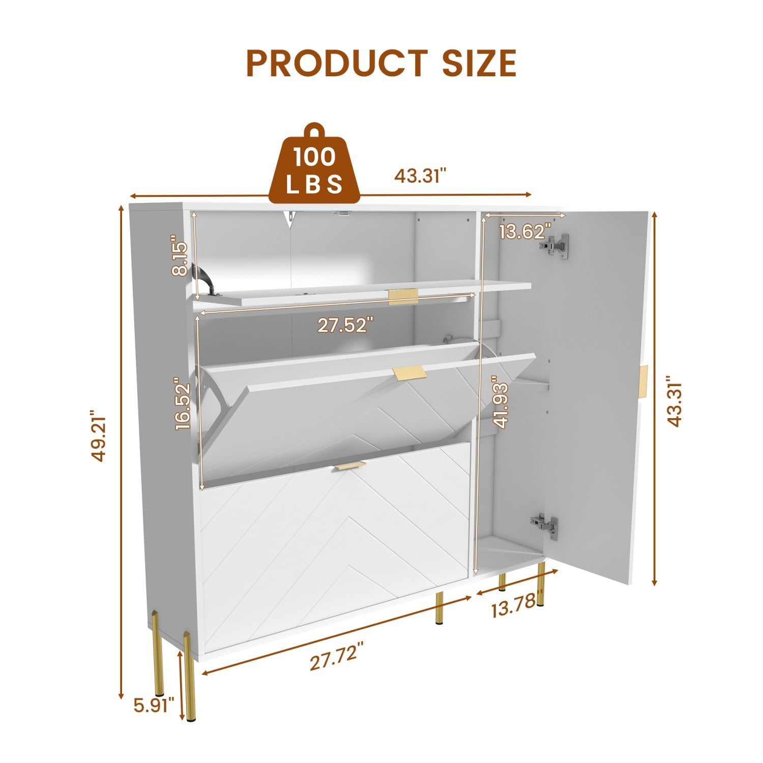 MDF Shoe Storage Cabinet with Flip Drawers & Adjustable Shelves, Modern Entryway Shoe Organizer Cabinet, White