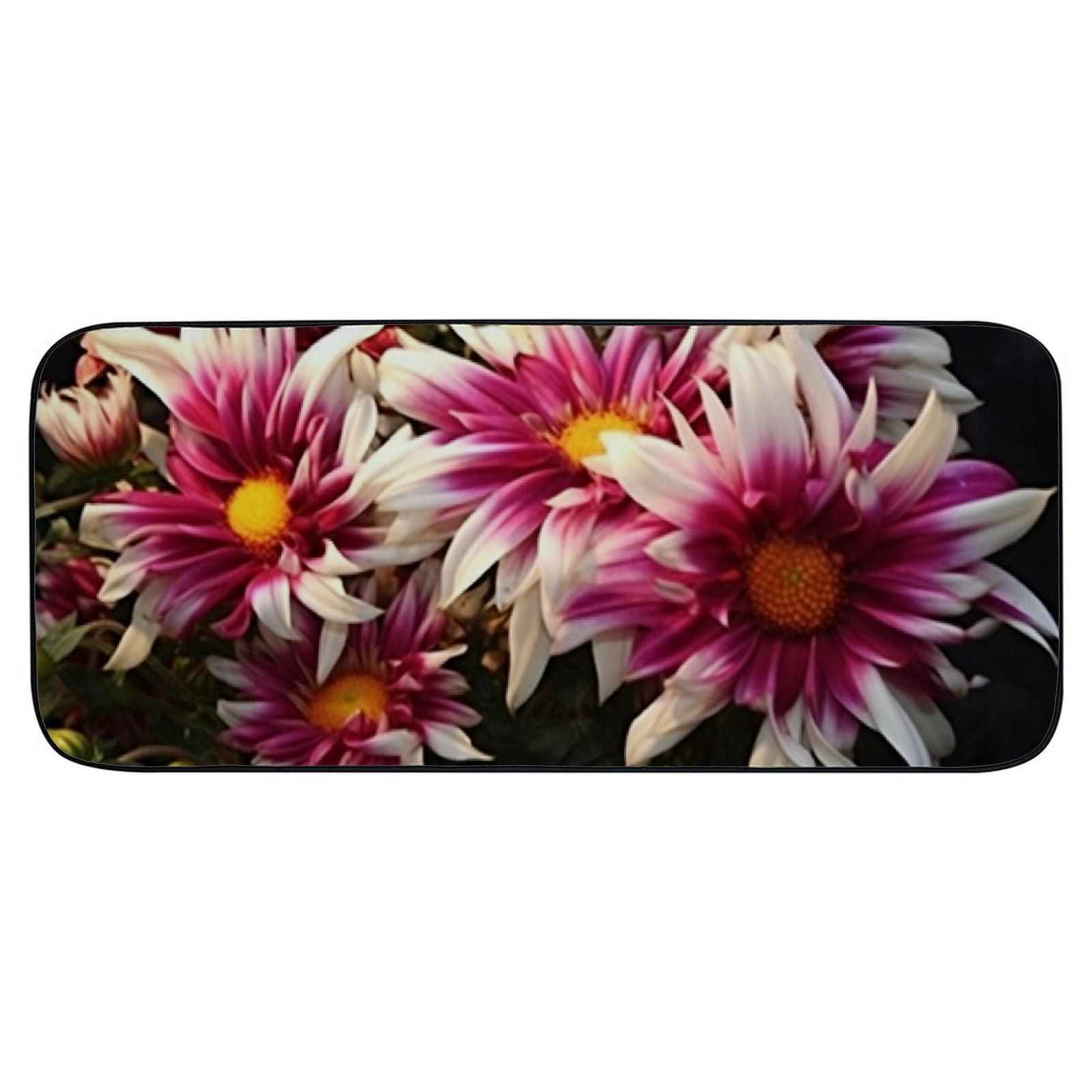 Qinduosi Decorative Door Mat, Door Mat with Non-Slip Rubber Backing, Easy Cleaning, Traps Dirt, for Entry, Patio, Garage - Aster White Reddish Striped Flowers Garden Plant 19.68*47.24 in