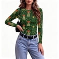 thumbnail image 6 of Women's Holiday Graphic Tee Long Sleeve Crew Neck Christmas Print Slim Fit Shirt for Party Travel and Daily Wear, 6 of 7