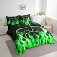 thumbnail image 3 of jejeloiu Gaming Twin Bedding Sets 7-Piece,Teen Video Game Bedding Comforter Set,Green Cool Fire Sheet Sets For Boys Girls,Super Cozy Bedroom Decoration Reversible, 3 of 8