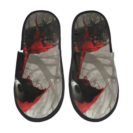Balery Dark Red Hooded Girl Slient Indoor Furry Fleece Comfort House Shoes Soft Non-Slip Home Shoes Cotton slippers House Slippers-- Medium