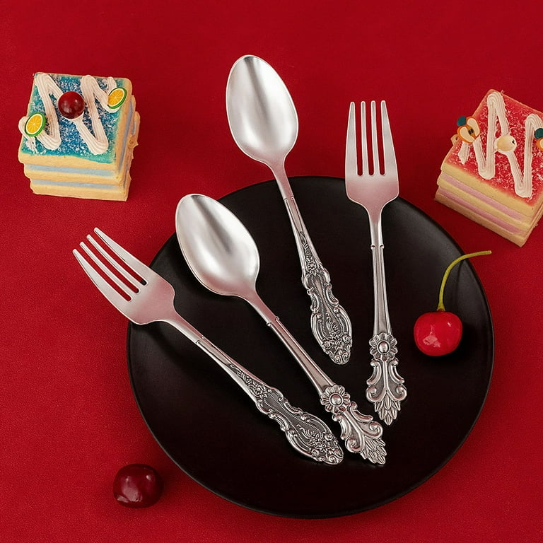 Wollet 999 Sterling Silver Spoon Fork, Retro Carved Silver Spoon