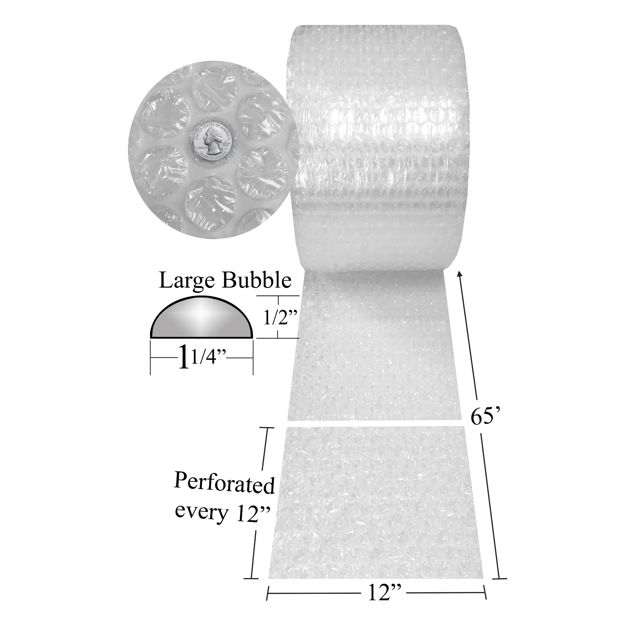 UOFFICE Bubble Cushioning Wrap Roll - 65 ft x 12" Wide - Large 1/2" Bubbles - image 5 of 8