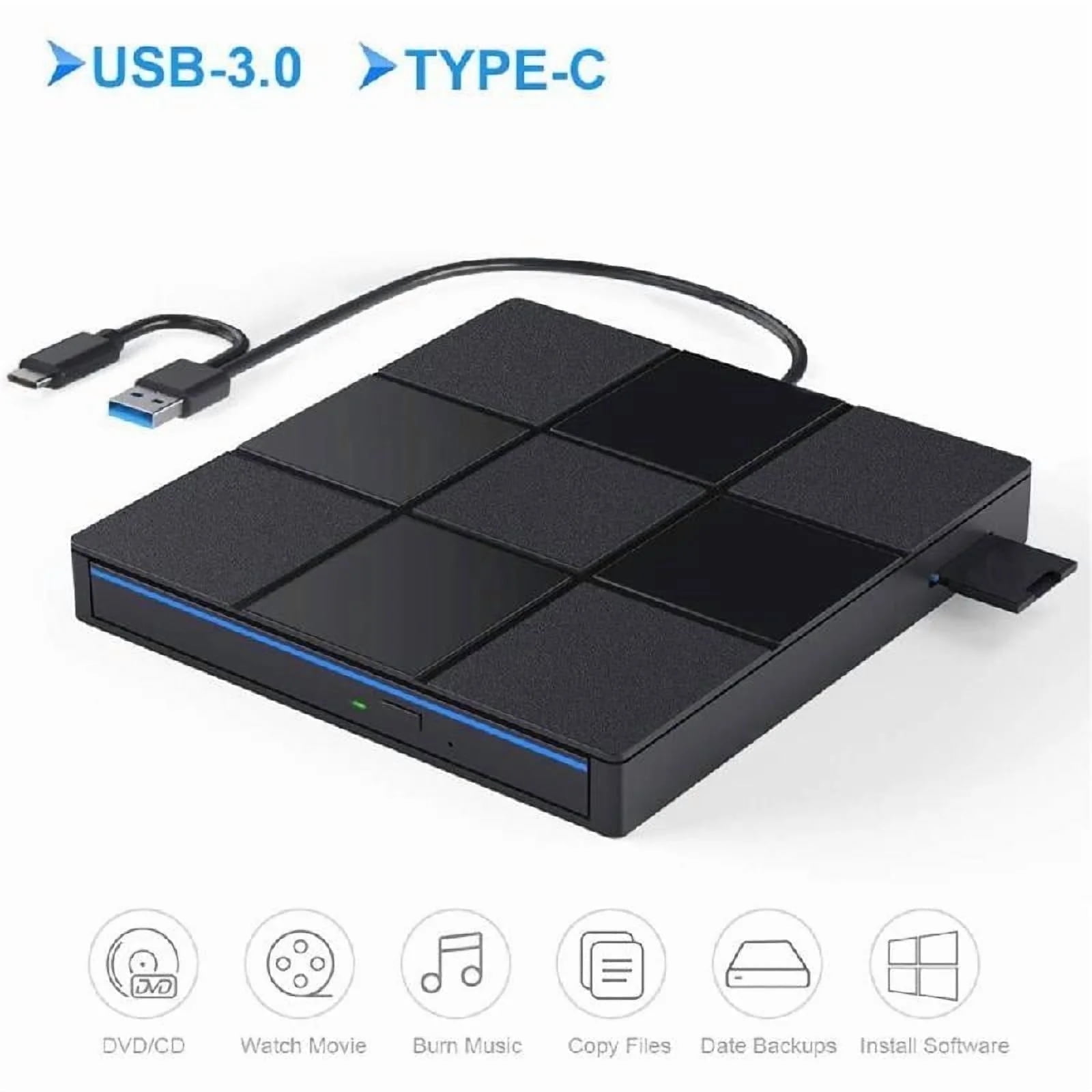 USB 3.0 DVD External Drive with MultiPort for Laptop Desktop