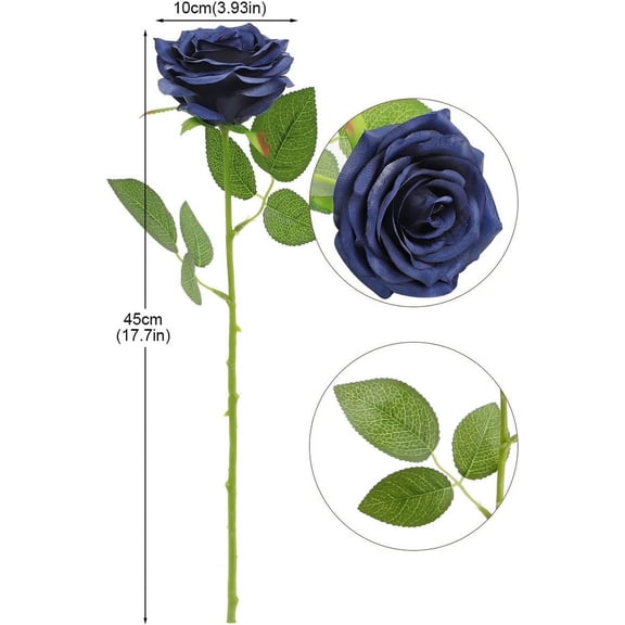 Artificial Rose Flower Navy Blue Flowers Navy Blue Roses Silk Flowers 12 pcs with Long Stem Silk Roses Bouquet for Wedding Bridal Shower Party Home Decoration