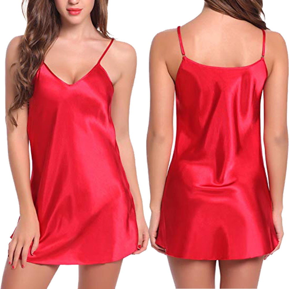 Sexy-Lingerie-RED-Silk-Lace-Robe-Dress-Babydoll--Nightgown-Sleepwear-Nightwear !