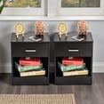 thumbnail image 2 of Hassch 2-Tier Black Nightstands (2 Pack), Compact Bedside Table with Top Drawer & Open Shelf, Durable Density Board, Easy Assembly for Small Spaces (15.8"L x 11.8"W x 19.7"H), 2 of 9