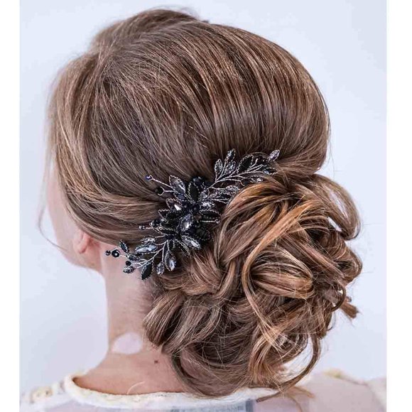 Brishow Peigne de Mariage Noir avec Strass Opale Cristal Vintage Pinces à Cheveux de Mariée Accessoires pour Femmes et Filles