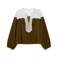 thumbnail image 4 of YFNNUP Velvet Tops for Women Lace Patchwork Mesh Top Elegant Babydoll Long Puff Sleeve Blouse V Neck Ruffle Vintage Shirts, 4 of 6