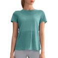 thumbnail image 1 of Camiseta holgada con corte en la espalda para mujer: cuello redondo, manga corta, poliéster, para yoga/deporte (tallas S-XL), 1 of 4